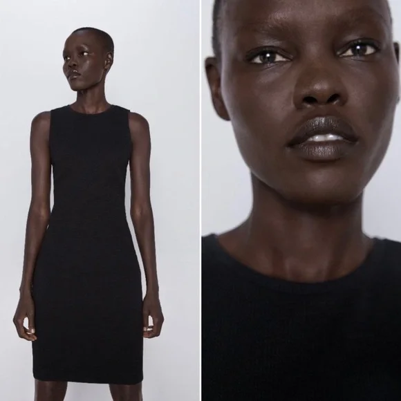 NWOT ZARA BLACK TEXTURED TUBE MIDI DRESS - Picture 3 of 7